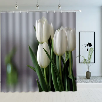 3D Принт Тюльпан Роза Свежие цветы Занавески для душа Из водонепроницаемой полиэфирной ткани Экран для ванной Комнаты Украшение Дома Занавеска для душа