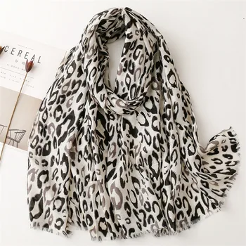 85*180 см, Новый женский осенне-зимний мягкий льняной хлопковый шарф с принтом, Шали, Модный леопардовый дизайн, Длинные шарфы с кисточками