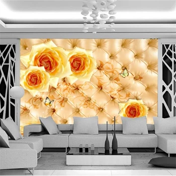 beibehang Пользовательские фрески papel de parede 3d фотообои мягкая сумка золотая роза ТВ фон стены гостиной обои для спальни