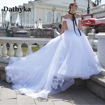 Dathyka, Модное свадебное платье на шнуровке с открытыми плечами Для невесты, Свадебное платье с кружевными аппликациями для женщин, Vestidos De Novia Brautmo