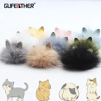 GUFEATHER M567, подвеска в виде кошки, ювелирные аксессуары, натуральный мех норки, пушистый шарик, ручная работа, серьги-подвески 