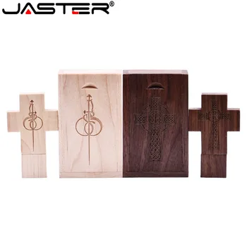 JASTER бесплатный пользовательский логотип деревянный крест USB + коробка USB Флэш-накопитель memory stick флешка 4 ГБ 16 ГБ 32 ГБ 64 ГБ флэш-накопитель свадебный подарок