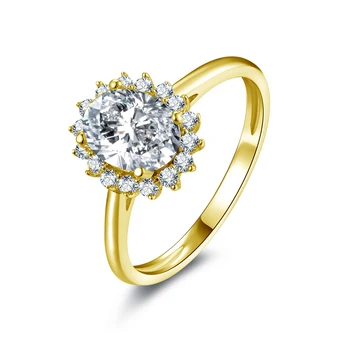 QYI 14K из твердого желтого золота Halo Ring Для женщин, овальные обручальные кольца с муассанитом и бриллиантами