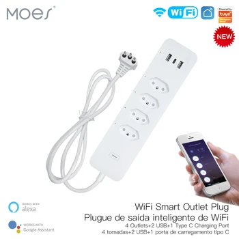 WiFi Бразилия Smart Power Strip Сетевой Фильтр 4 Бразильских Штекера BR Розетки USB Type C Tuya App Голосовое Управление от Alexa Google