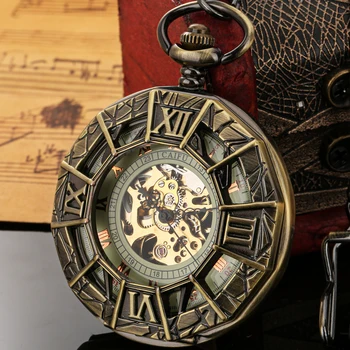 Автоматические механические карманные часы с римским циферблатом, выдалбливают крышку, Ретро Подвесные часы, Карманные часы, подарок для мужчин и женщин