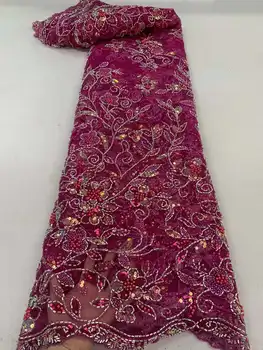 Африканский жених Кружевная ткань с блестками высокого Качества 2023, вышивка тяжелыми бусинами, Французский тюль, Кружевное Нигерийское Свадебное Шитье