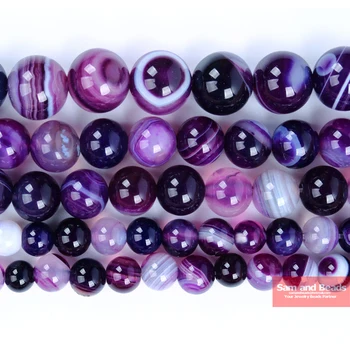 Бесплатная Доставка Натуральный Камень Агаты в фиолетовую полоску, Круглые Свободные бусины Размером 4, 6, 8, 10, 12 мм, размер для изготовления ювелирных изделий SAB02