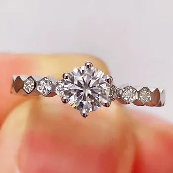 В продаже 0,5-каратное кольцо с короной в виде пчелиных сот из настоящего муассанита, Драгоценные камни, Бриллиантовое кольцо из стерлингового серебра 925 пробы для женского свадебного подарка