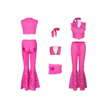 Винтажный костюм Барбье Марго для девочек 70-80-х годов для Косплея, Топ, Расклешенные брюки, Наряды хиппи, Розовые наряды, костюм для Вечеринки в честь Хэллоуина