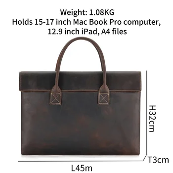Винтажный мужской портфель из натуральной кожи для ноутбука, папка для журналов формата А4, Деловая офисная рабочая сумка, высококачественная сумка