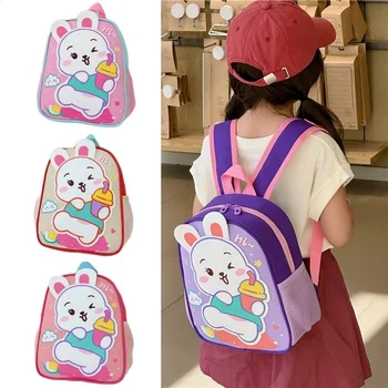 Детский рюкзак с милым мультяшным кроликом, рюкзак для девочек дошкольного возраста, холщовая школьная сумка с принтом