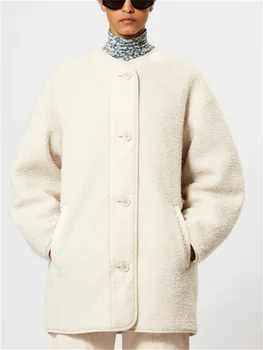 Женская двусторонняя шерстяная куртка с двумя способами ношения, Однобортное теплое пальто Осень-зима 2023, женское пальто с круглым вырезом