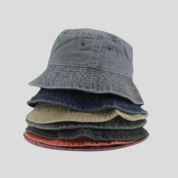 Женская мужская хлопчатобумажная шляпа-ведро, Летняя уличная солнцезащитная кепка для рыбалки, охоты, Винтажная однотонная Панама, Складные Рыбацкие кепки