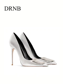Женские серебристые туфли HLTINO на высоком каблуке 2023, модные летние босоножки в стиле Лолиты, роскошные туфли-лодочки для зрелых на шпильке со стразами