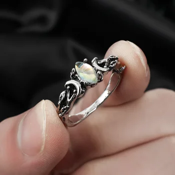 Женское кольцо с двойной Луной из сплава с голубым драгоценным камнем, геометрическое кольцо с лунными камнями, кольца с драгоценными камнями в стиле Ретро, кольца на палец, свадебные украшения