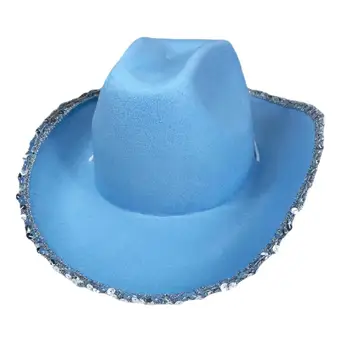 Западные ковбойские кепки, синие ковбойские кепки, Ковбойская шляпа для женщин, Реквизит для фотосессии для девочек, Бандана, Ковбойские шляпы, Фетровая шляпа для вечеринки, G6Q6