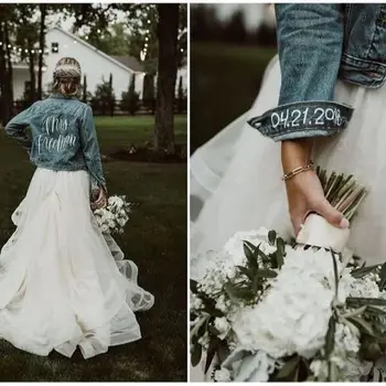 Индивидуальный свадебный Жакет с именем, Свадебная джинсовая куртка, Джинсовая Верхняя одежда для невесты, Персонализированное подходящее Джинсовое пальто