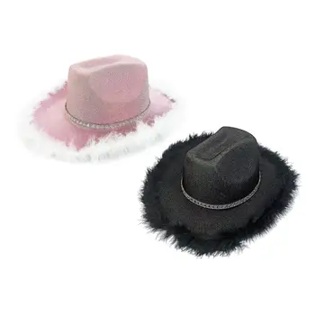 Ковбойская шляпа в западном стиле, Ковбойская шляпа с искусственным пером для унисекс