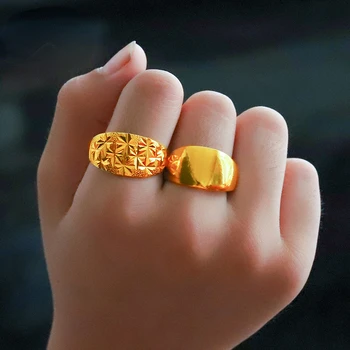 Кольцо из чистого Желтого Золота 999 Пробы для Женщин И Мужчин, Классическое Глянцевое Кольцо с Гипсофилой на Палец, Обручальное Poro Puro De 24 K Ring