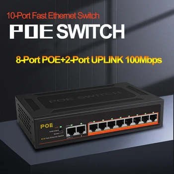 Коммутатор POE Гигабитный Сетевой коммутатор ienronlink TE214 Ethernet 8 * 100 м POE + 2 * 100 м Восходящий порт с функцией VLAN для обеспечения безопасности