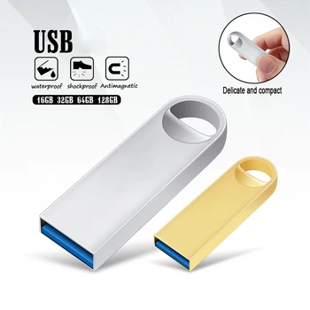 Металлический флэш-накопитель USB2.0 32 ГБ 64 ГБ 128 ГБ U-диск Pendriver Высокоскоростная карта памяти USB Золотая ручка в подарок