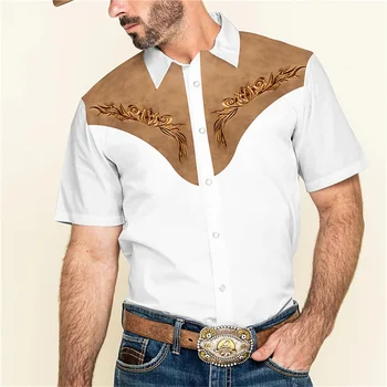 Мужская рубашка с принтом в западном стиле, цветочный узор, уличная мода с короткими рукавами, дизайнерская уличная одежда, повседневная