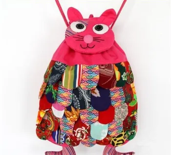 Национальный ветер Новый Дизайн Милый китайский ручной работы Этнический Ретро Льняной рюкзак для кошек школьный