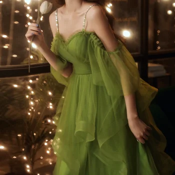 Новое Милое Элегантное Зеленое платье Для Женщин с рюшами до середины Икры, Леди, Принцесса, Банкетное Роскошное Благородное Бальное платье, Платье 2023, Новая мода