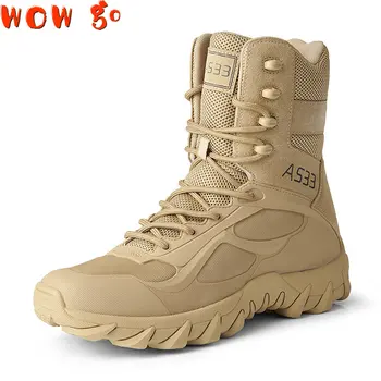 Новые Мужские военные кожаные ботинки, Большие полевые тренировочные военные ботинки для полевых тренировок, Тактические мужские ботинки для боя в пустыне