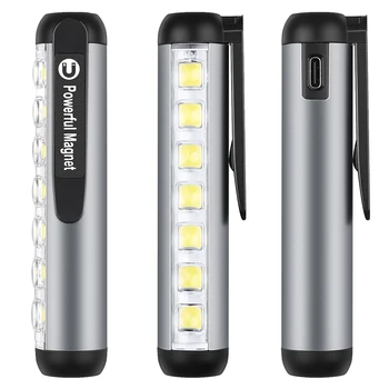 Новый Портативный мини светодиодный фонарик, ультра яркий Компактный фонарик с зажимом-магнитом, рабочий светильник, Водонепроницаемый USB Перезаряжаемый фонарик