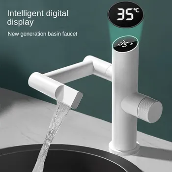 Новый смеситель для раковины с цифровым дисплеем, Вращающийся на 360 ° Кран для горячей и холодной воды, Брызгозащищенный Смеситель для раковины в ванной с одной ручкой