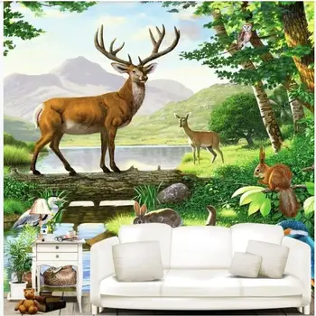 обои 3D на заказ, Весенний лес, джунгли, животные, лосиный ручей, природа, сад, домашний декор, фотообои в гостиной