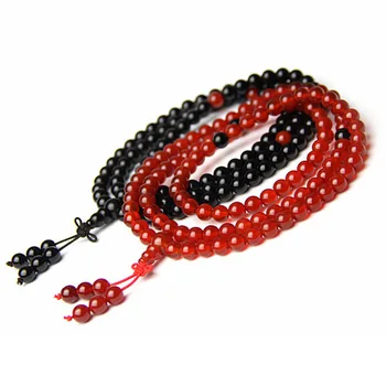 Оптовая продажа, модные простые 108 бусин, 6 мм, эластичное ожерелье/браслет из красного и черного агата