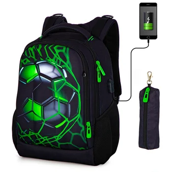 Ортопедическая школьная сумка для мальчиков, 3D футбольные рюкзаки для студентов, зарядка через USB, Многофункциональный рюкзак для подростков, сумка для книг Mochilas