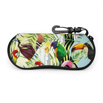 Разноцветный чехол для солнцезащитных очков с Тропическими Птицами и Пальмовыми Листьями, Мягкий Ультралегкий Портативный чехол Для очков на молнии, Универсальный Неопреновый