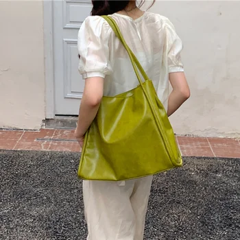 Ретро Зеленая Женская Большая сумка через плечо, Модная Студенческая сумка для девочек, сумки для книг, Сумки Большой емкости, Женские Повседневные сумки-тоут для путешествий