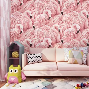 Скандинавские розовые обои с изображением Фламинго для спальни принцессы для девочек, Фоновая наклейка на стену в гостиной, Нетканые обои для домашнего декора