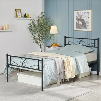 Современная двуспальная кровать с металлической платформой Scroll, каркас детской кровати черного цвета