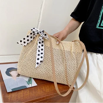 Соломенная сумка, Женская сумка ручной работы, сумка из ротанга, Большая Вместительная Повседневная Пляжная сумка через плечо