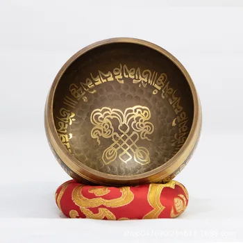 Старинная Тибетская Бронзовая чаша С Поющим персонажем, Чаша для Медитации, Инструмент для исцеления звука, Буддийская подушка ручной работы, Оригинальный ключ
