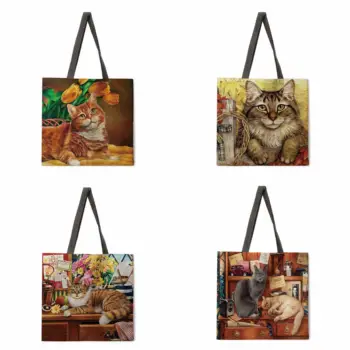 Сумка-тоут с цифровым принтом Cat and Life, Женская повседневная сумка-тоут, женская сумка через плечо, Складная сумка для покупок, уличная пляжная сумка