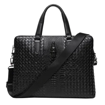 Тканая мужская сумка AETOO, кожаный мужской портфель, деловая сумка, горизонтальный стиль, сумка через плечо из воловьей кожи с надписью 