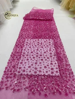 Ткань с 3D цветами, Роскошная африканская кружевная ткань 2023, Высококачественная вышивка бисером, Нигерийская французская кружевная ткань для платьев