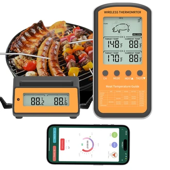 Цифровой термометр для мяса с двойным зондом, беспроводной для приготовления пищи на барбекю, мяса, воды, печи для барбекю, приготовления молока, Кухонного таймера, температурной сигнализации