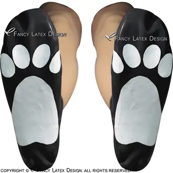 Черно-белые сексуальные короткие носки из латекса для кошек и щенков с рисунком животных на подошве WZ-0010